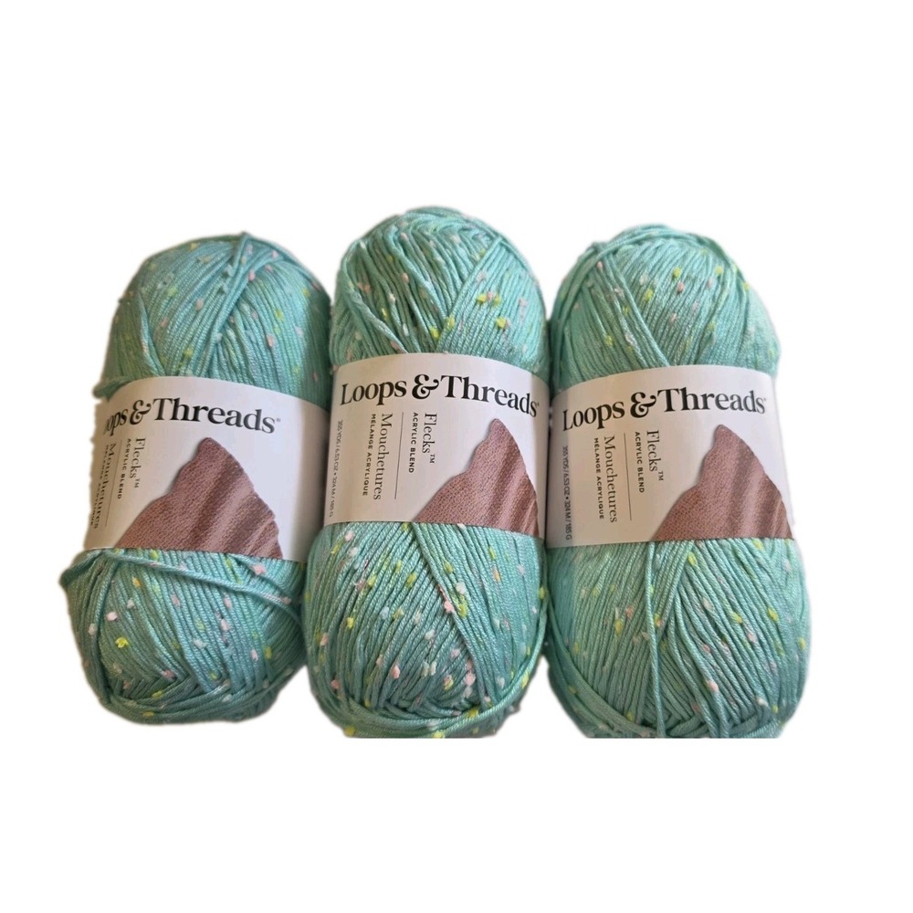 Lot Of 3 Loops And Threads Flecks  Acrylic Yarn "Seafoam"